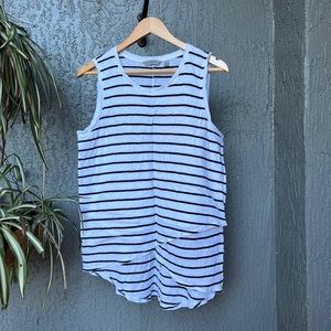 Athleta Stripe Linen Criss Cross Tank Tulip Hem